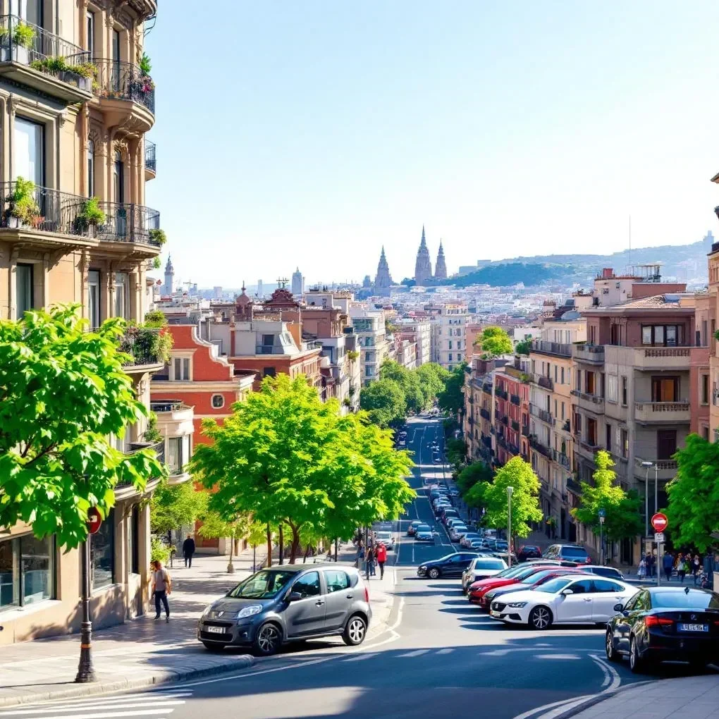 Ein glücklicher Käufer steht zusammen mit einem Personal Shopper Inmobiliario vor einem modernen Apartmentgebäude in Barcelona, während er einen Stadtplan von Barcelona in der Hand hält.